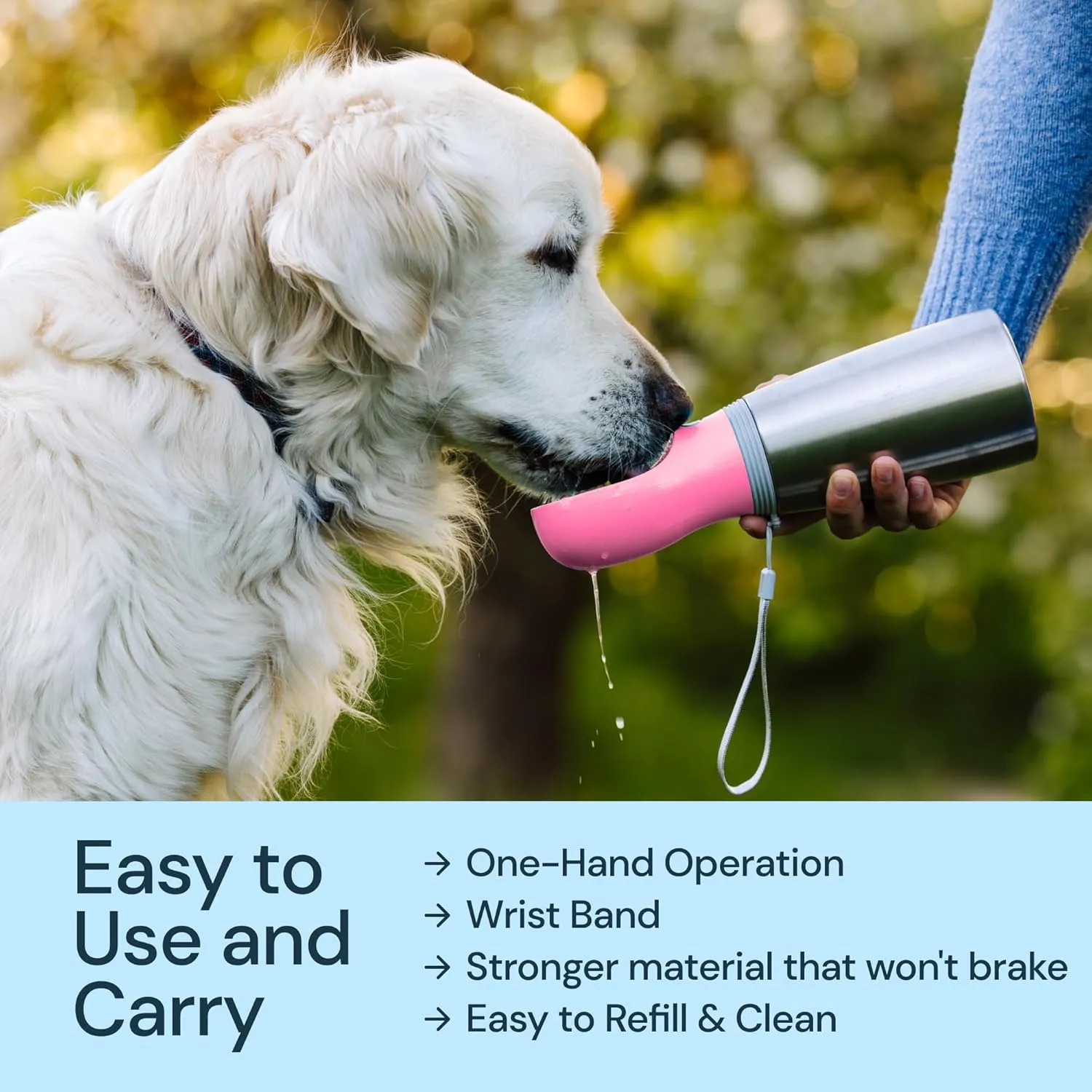 MalsiPree Leak Proof Stainless Steel Portable Dog Water Bottle - 24 oz, Pink Stainless Steel Water Bottles - Travel Dog Bowl - Puppy Bowl