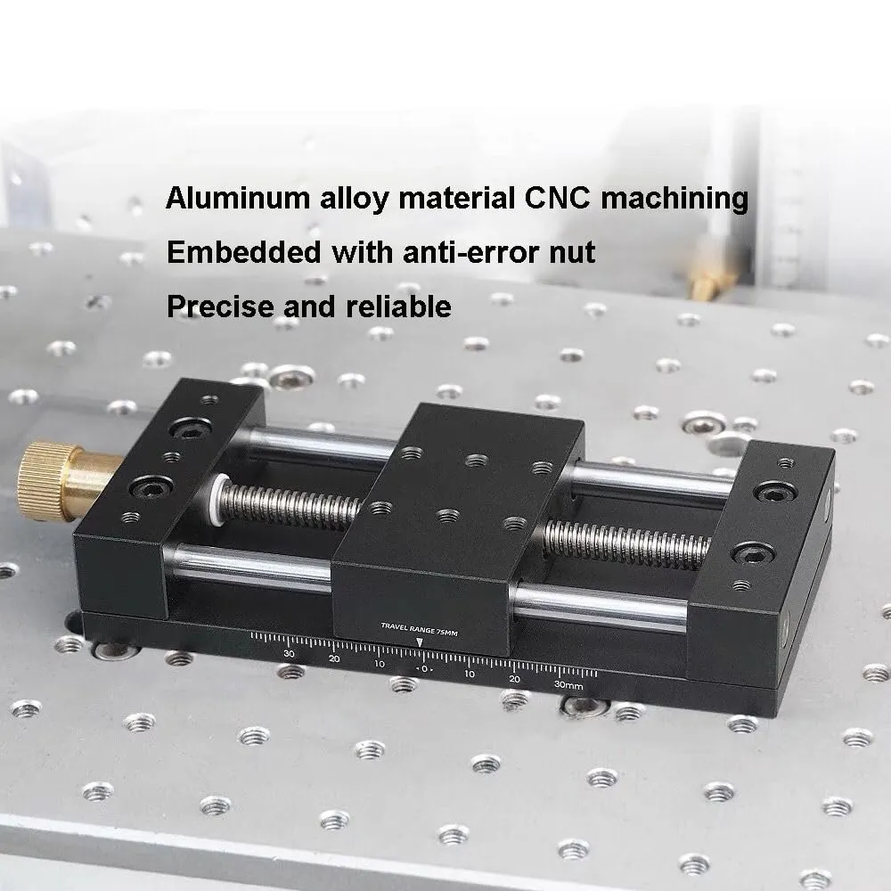 Manual Linear Stage 75mm Sliding Table Linear Rail Guide Aluminium Alloy Slide Stage with Ruler and Base, Manual Translation Displacement Station