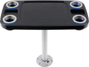 Manufacturers' Select ITC Lit Marine Boat Table Leg Set. Pontoon Accessories, Marine Pedestal Table. Large Top with Blue Led Lit Drink Holder
