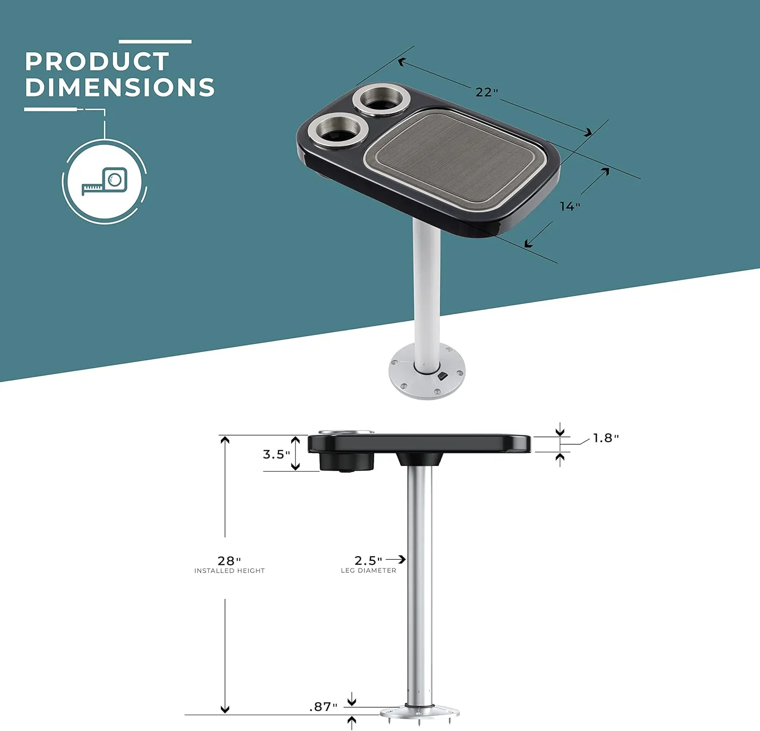 Manufacturers' Select ITC Marine Cocktail Boat Table Leg Set. Pontoon Accessories, Marine Pedestal Table with Center Foam Mat