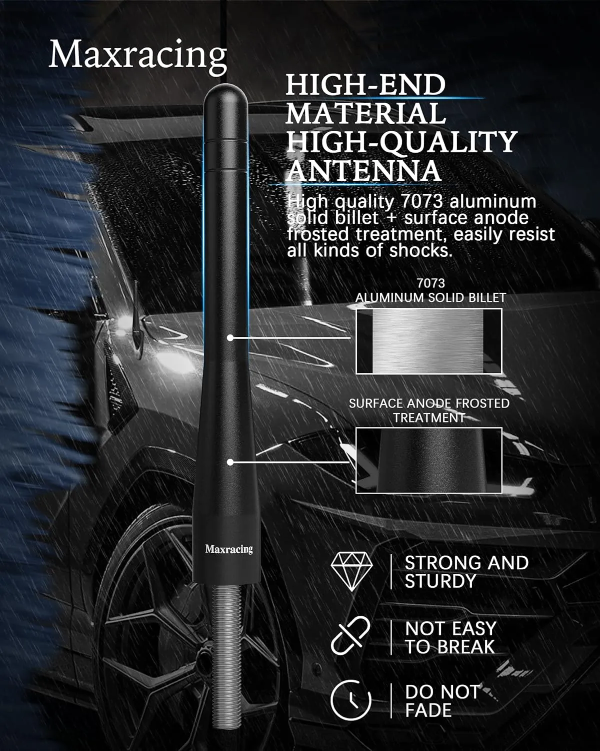 MAXRACING Short Truck Antenna Compatible with 2008-2017 Chrysler Town & Country/Carwash Safe/Aluminum Replacement Antenna