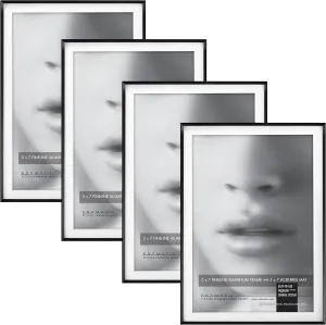 MCS Framatic Fineline Aluminum Frame, Black, 5 x 7 in matted to 5 x 7 in, 4 pk