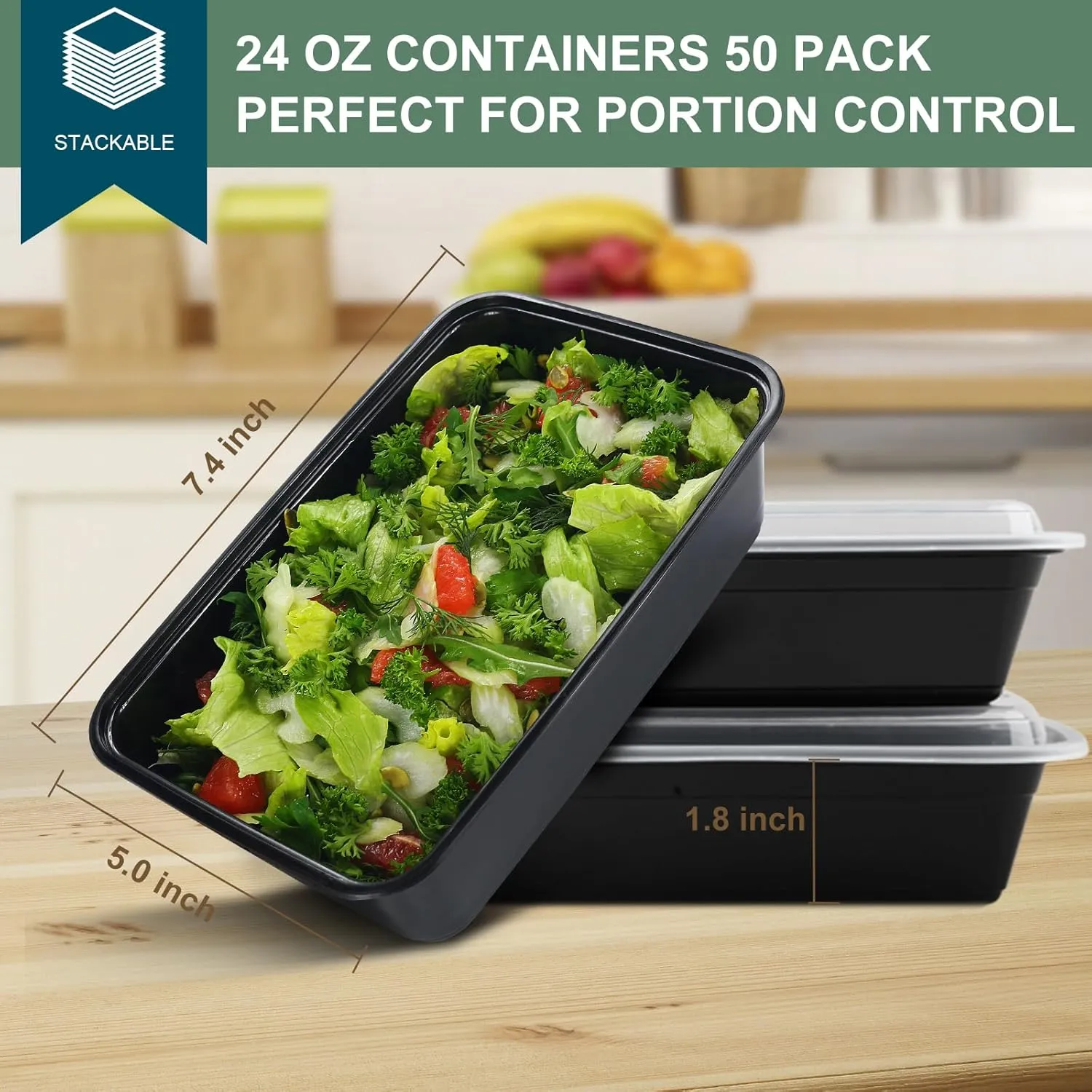 Meal Prep Containers Reusable 50 Pack - 24 oz plastic food containers with lids, To Go Food Containers BPA-Free, To Go Containers With Lids Microwave, Dishwasher, Freezer Safe