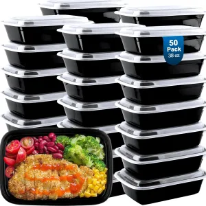Meal Prep Containers Reusable 50 Pack - 38 oz plastic food containers with lids, To Go Food Containers BPA-Free, To Go Containers With Lids Microwave, Dishwasher, Freezer Safe