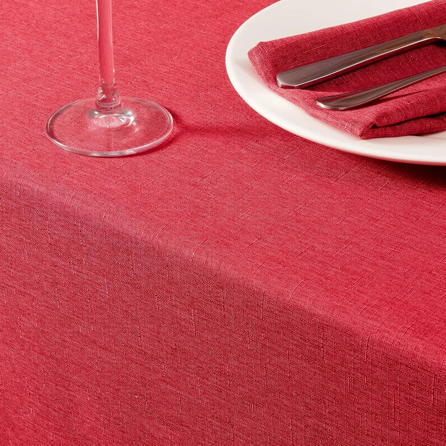 Mebakuk Rectangle Table Cloth Linen Farmhouse Tablecloth Waterproof Anti-Shrink Soft and Wrinkle Resistant Decorative Fabric Table Cover for Kitchen (Dark Red, 60" x 84" (6-8 Seats))