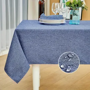 Mebakuk Rectangle Table Cloth Linen Farmhouse Tablecloth Waterproof Anti-Shrink Soft and Wrinkle Resistant Decorative Fabric Table Cover for Kitchen (Denim Blue, 60" x 104" (8-10 Seats))