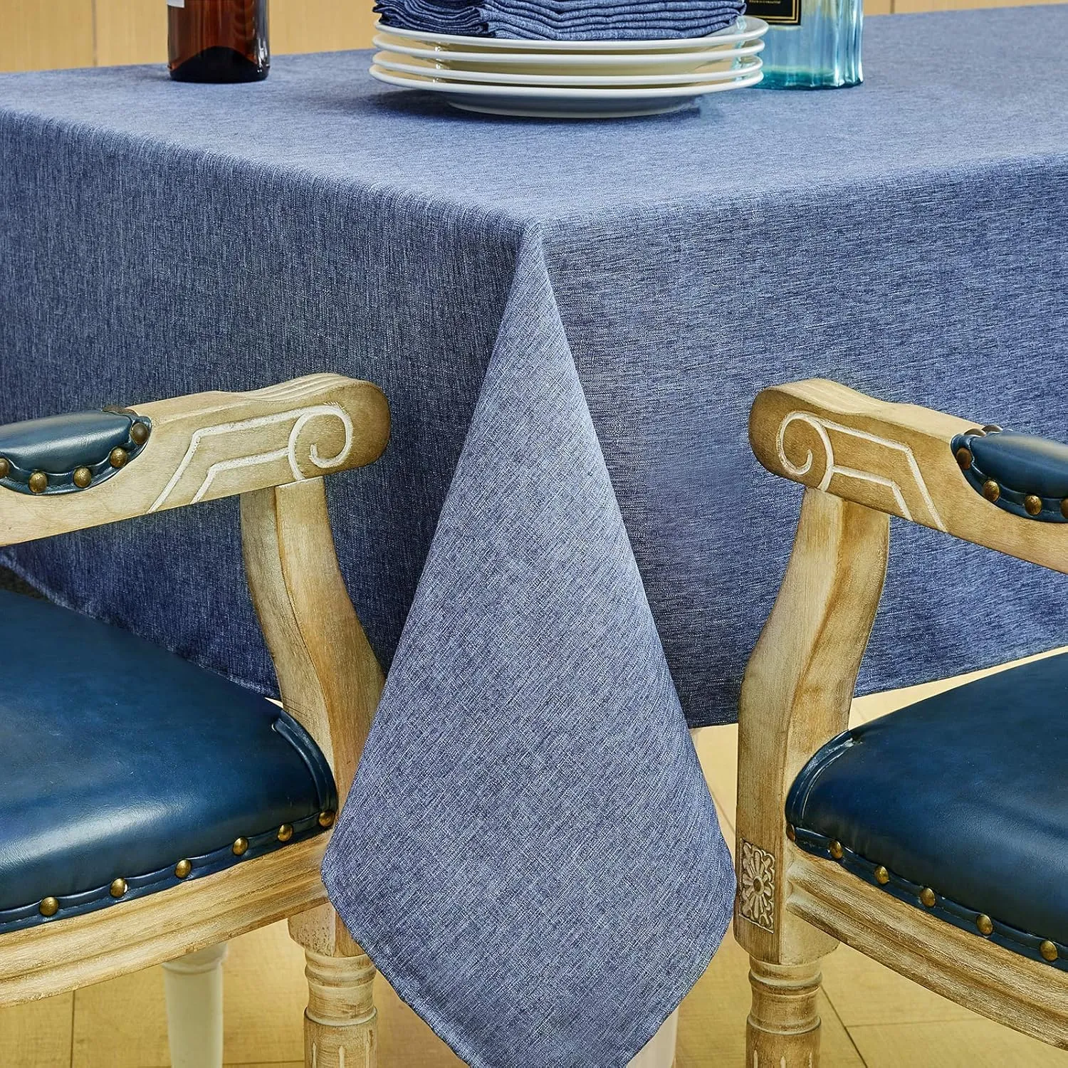 Mebakuk Rectangle Table Cloth Linen Farmhouse Tablecloth Waterproof Anti-Shrink Soft and Wrinkle Resistant Decorative Fabric Table Cover for Kitchen (Denim Blue, 60" x 104" (8-10 Seats))