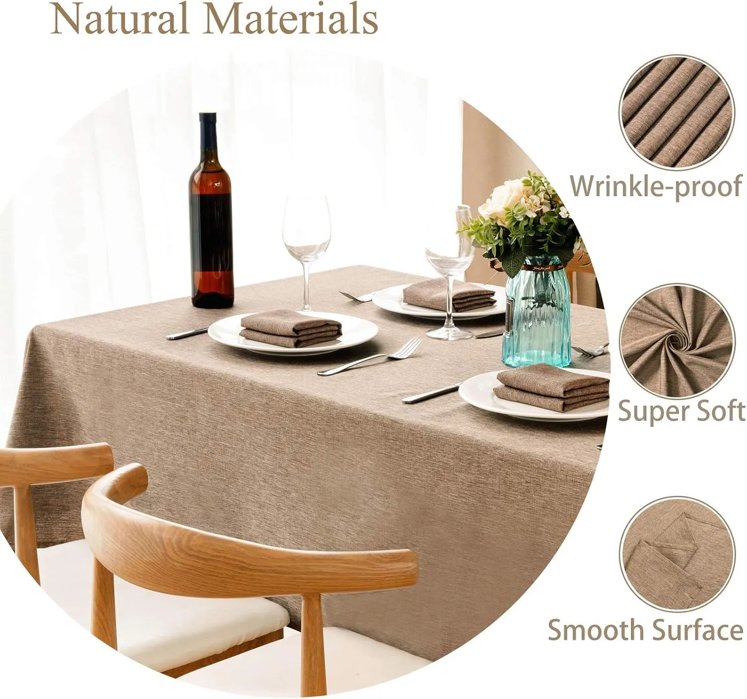Mebakuk Rectangle Table Cloth Linen Farmhouse Tablecloth Waterproof Anti-Shrink Soft and Wrinkle Resistant Decorative Fabric Table Cover for Kitchen (Flaxen, 60" x 104" (8-10 Seats))