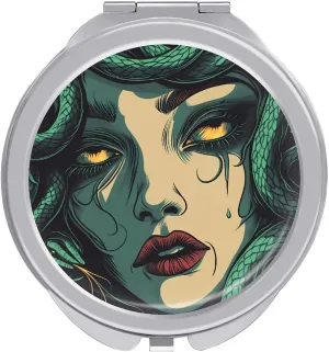 Medusa Greek Mythology Travel Makeup Mirror 2-Sided 1x 2X Magnification Portable Mini Mirror for Handbag Purse Pocket