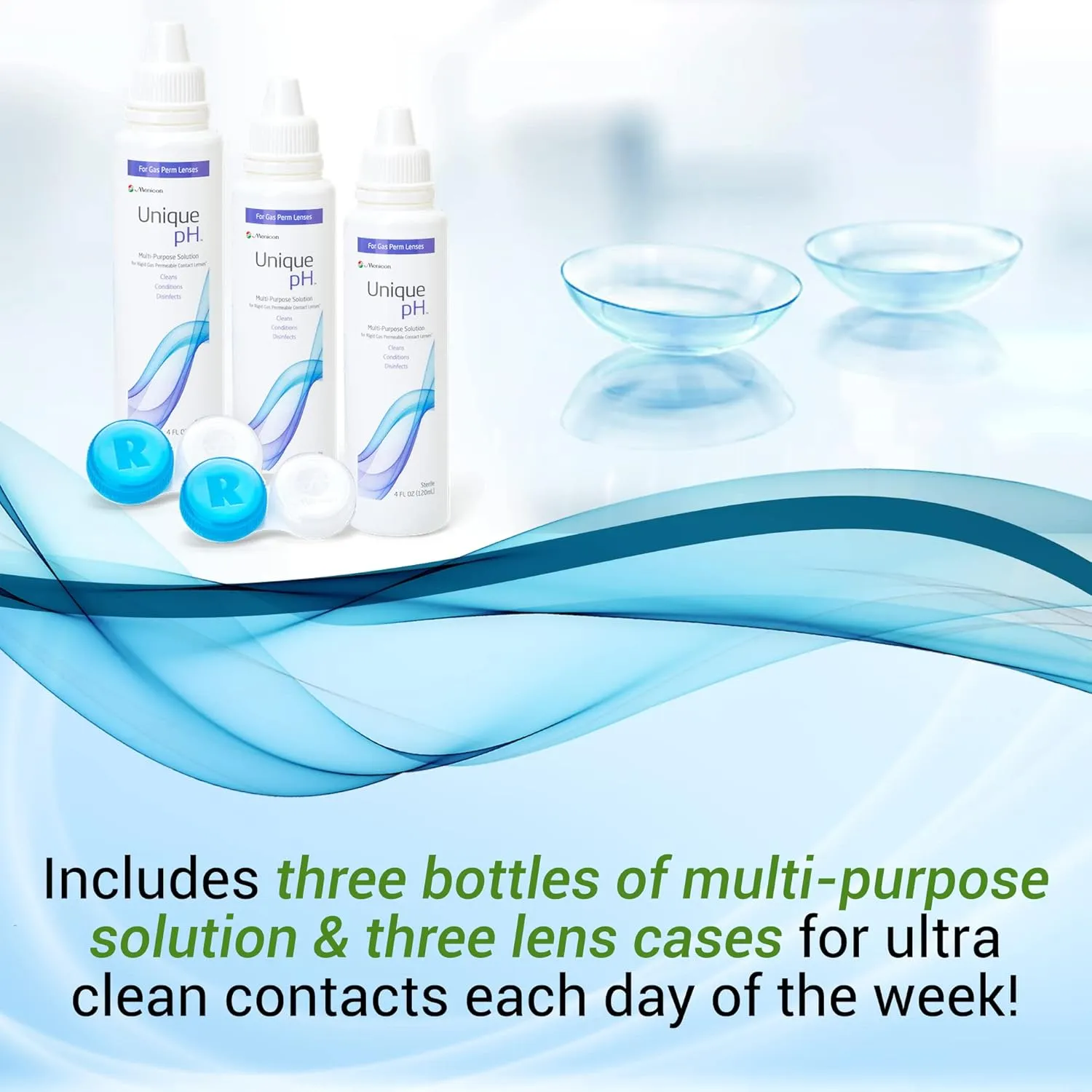 Menicon Unique pH Multi-Purpose Solution with RGP Lens Case.4 Fluid Ounce each - 3 Pack