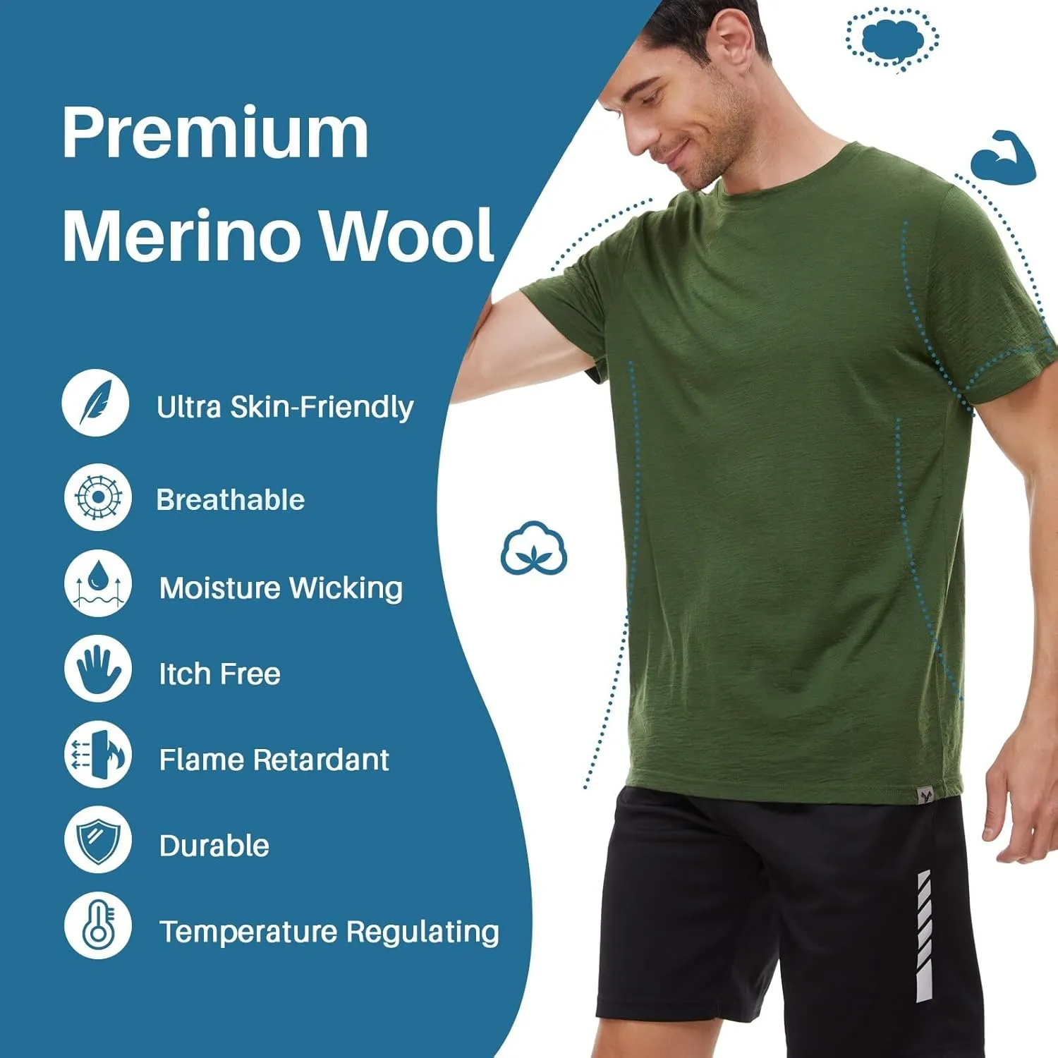 MERINNOVATION Merino Wool T-Shirt Mens Wicking Merino Wool Undershirt Lightweight Base Layer
