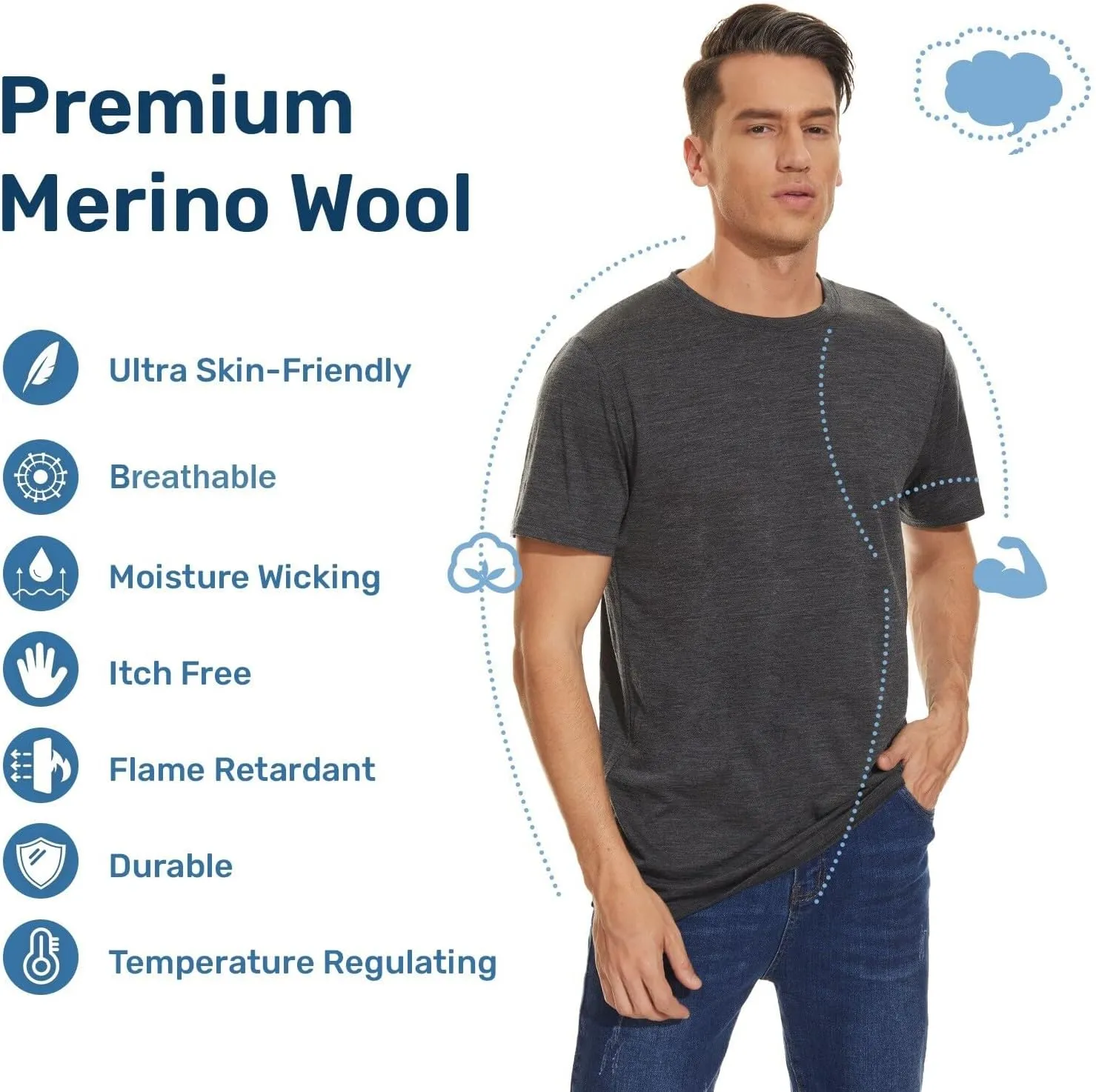 MERINNOVATION Merino Wool T-Shirt Mens Wicking Merino Wool Undershirt Lightweight Base Layer
