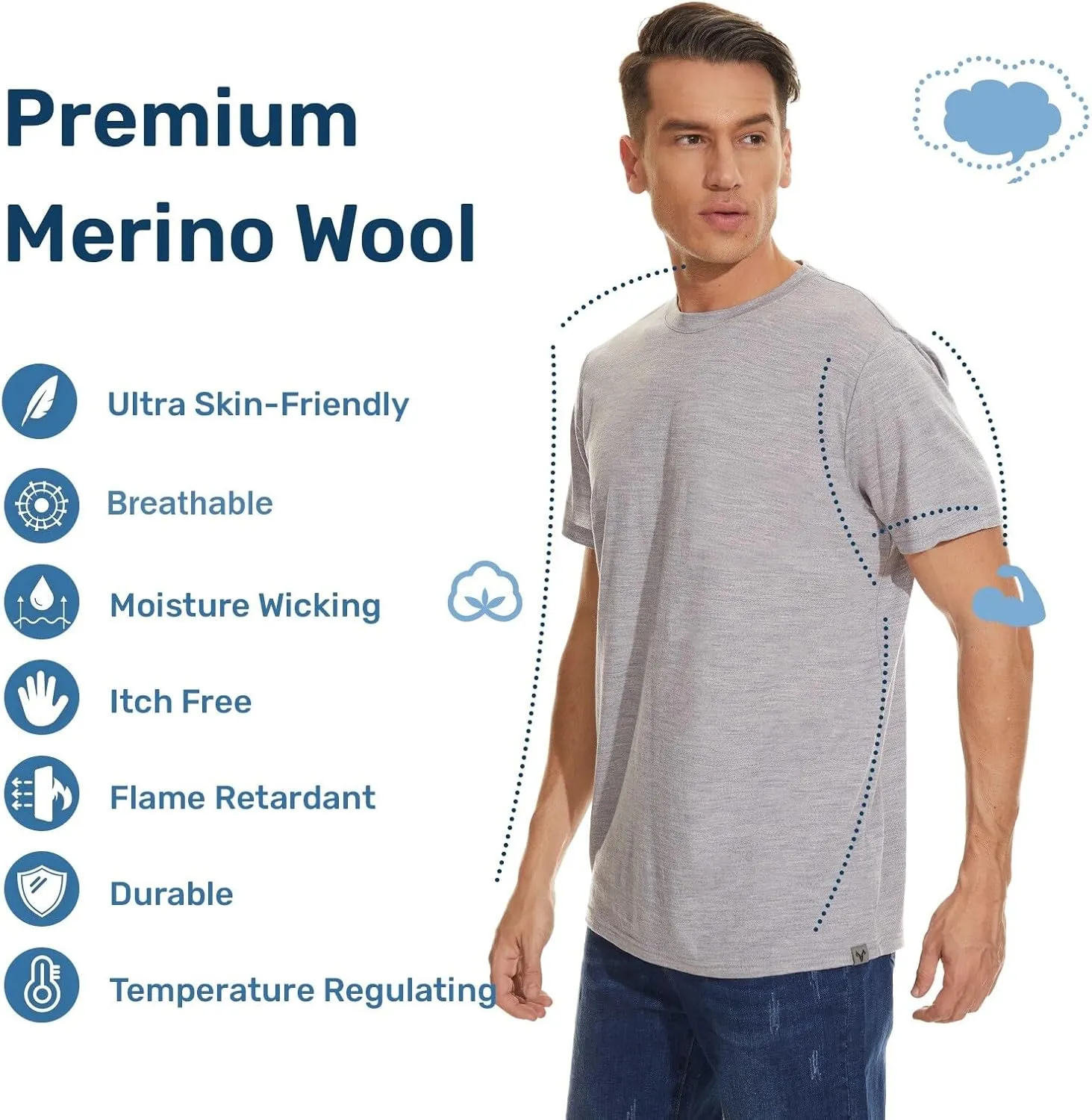 MERINNOVATION Merino Wool T-Shirt Mens Wicking Merino Wool Undershirt Lightweight Base Layer