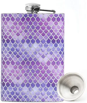 Mermaid 8oz Hip Stainless Steel Flask Whith Flasks for Liquor for Women,Whiskey Flask for Women,Great Gift Idea Flask (Purple)