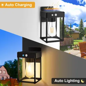 Metal Solar Wall Lights Outdoor with Motion Sensor, Dusk to Dawn Outdoor Lighting with Clear Glass, Waterproof Solar Wall Lantern for Shed, Porch, Fence, Step, Garage, Yard, Barn(1 Pack)