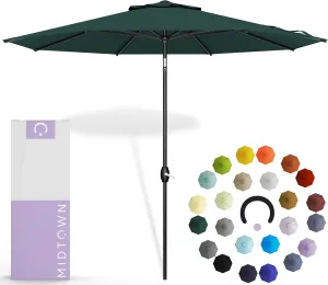 Midtown Umbrellas 10-Year-No-Fade - 10 Ft - UV Proof Forest Green Polyester Fabric - Umbrella Outdoor Patio, Aluminum Frame Large Patio Umbrella for Garden, Pool & Deck - Black Pole