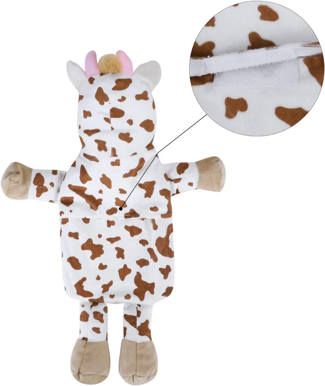 Mini Hot Water Bottle Warmer with Cute Cow Stuffed Animal Cover, Waist Neck Shoulder Hot and Cold Water Bag Winter Relaxing Portable Reusable Pain Relief Bottle