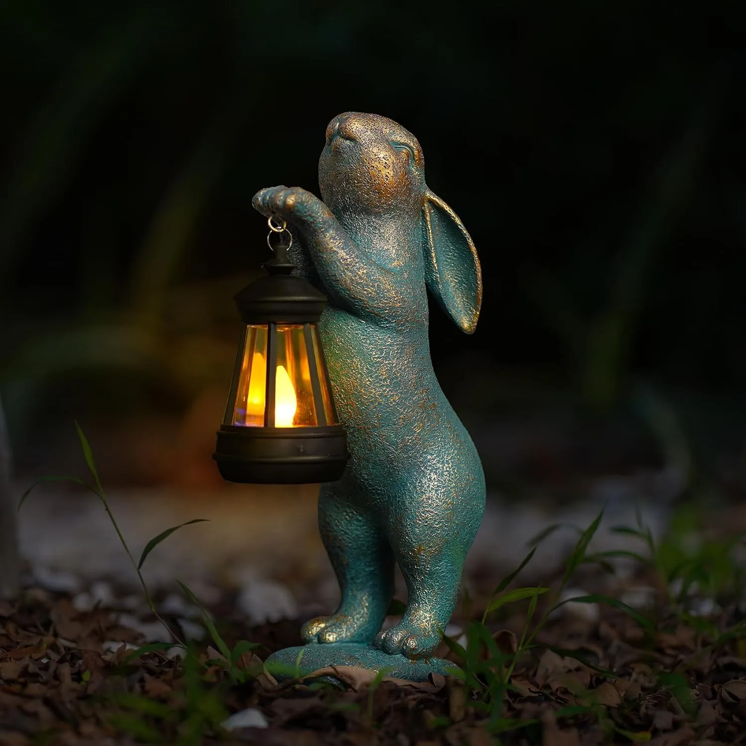 MININOVA Garden Statues Rabbit with Solar Lantern Outdoor Bunny Figurines Decorations for Patio Yard Lawn Ornaments Gifts for Birthday Easter Housewarming Mother's Day