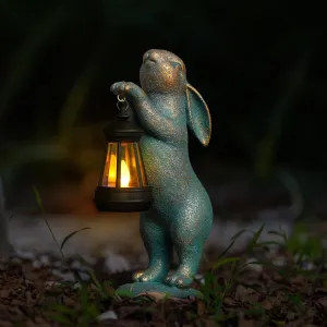 MININOVA Garden Statues Rabbit with Solar Lantern Outdoor Bunny Figurines Decorations for Patio Yard Lawn Ornaments Gifts for Birthday Easter Housewarming Mother's Day