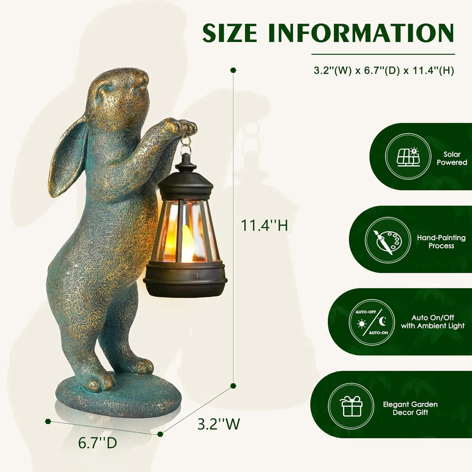 MININOVA Garden Statues Rabbit with Solar Lantern Outdoor Bunny Figurines Decorations for Patio Yard Lawn Ornaments Gifts for Birthday Easter Housewarming Mother's Day