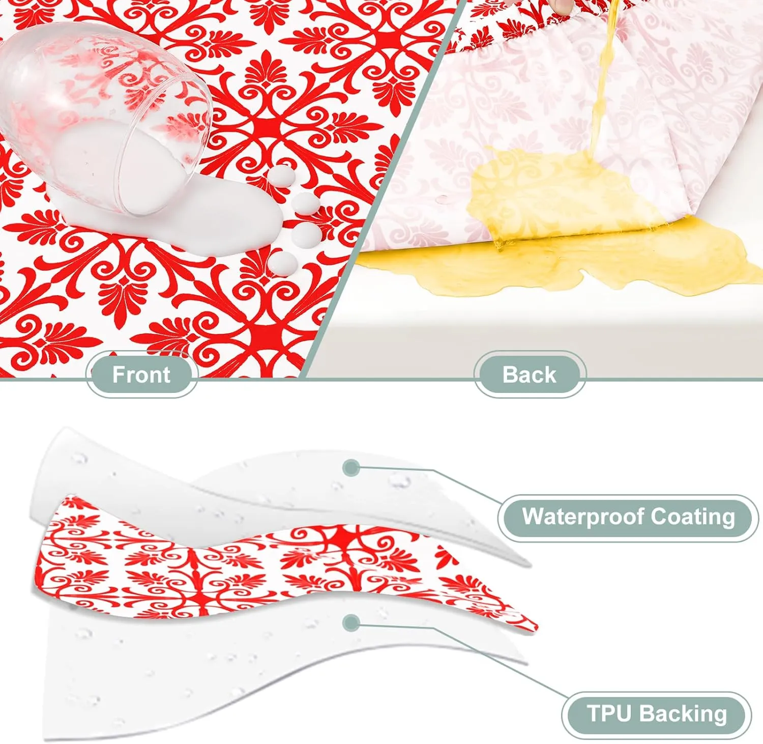 misaya 2 Pack 6 Foot Rectangle Picnic Tablecloth, Elastic Fitted Waterproof Table Cover, Windproof Washable Polyester Table Cloth for Camping, Indoor and Outdoor (Red, 30" x 72")