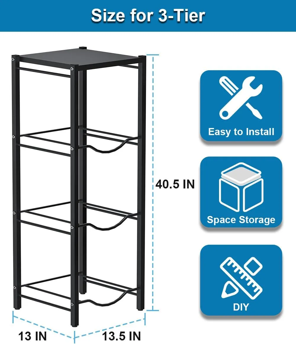 mocomax 5 Gallon Water Jug Rack, 4 Tier Detachable Water Bottle Holder with Storage Shelf, Heavy Duty Water Jug Dispenser Stand Organizer for Kitchen, Office, Home, Black