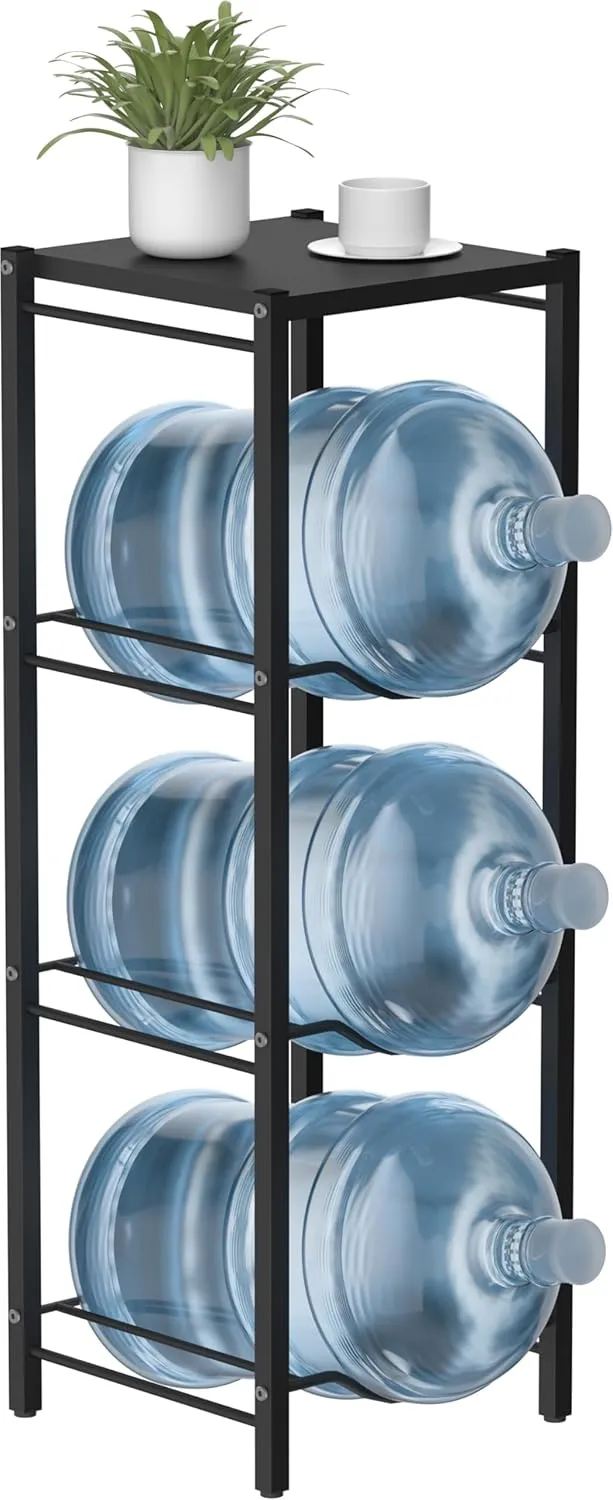 mocomax 5 Gallon Water Jug Rack, 4 Tier Detachable Water Bottle Holder with Storage Shelf, Heavy Duty Water Jug Dispenser Stand Organizer for Kitchen, Office, Home, Black