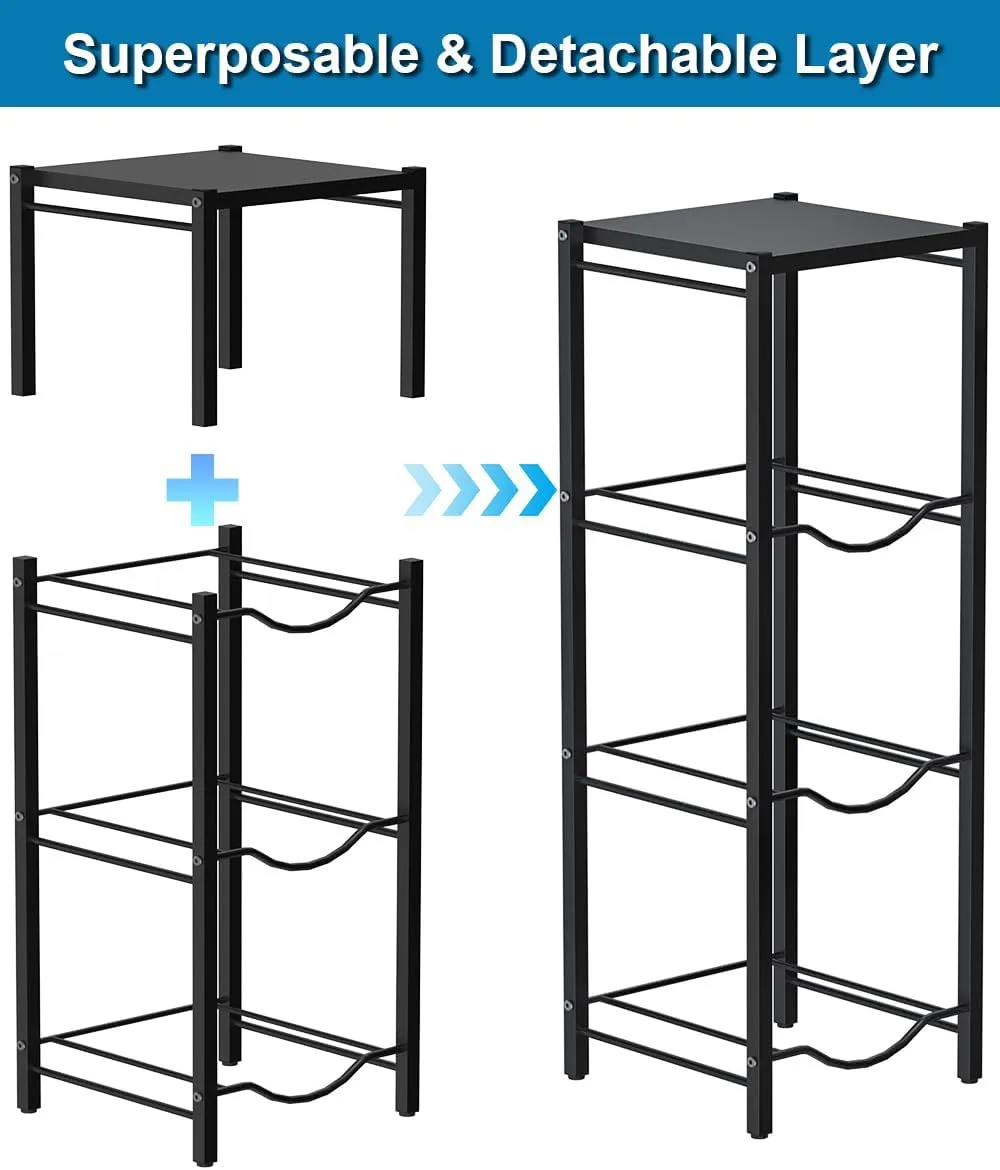 mocomax 5 Gallon Water Jug Rack, 4 Tier Detachable Water Bottle Holder with Storage Shelf, Heavy Duty Water Jug Dispenser Stand Organizer for Kitchen, Office, Home, Black