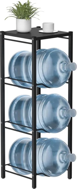 mocomax 5 Gallon Water Jug Rack, 4 Tier Detachable Water Bottle Holder with Storage Shelf, Heavy Duty Water Jug Dispenser Stand Organizer for Kitchen, Office, Home, Black