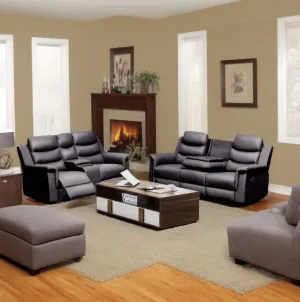 Modern Reclining Loveseat Sofa: 5-Seat PU Leather Recliner with Middle Console & Cup Holders - Ergonomic Design for Living Room & Home Theater - Black Stretch Slipcover (2 3 Seat)