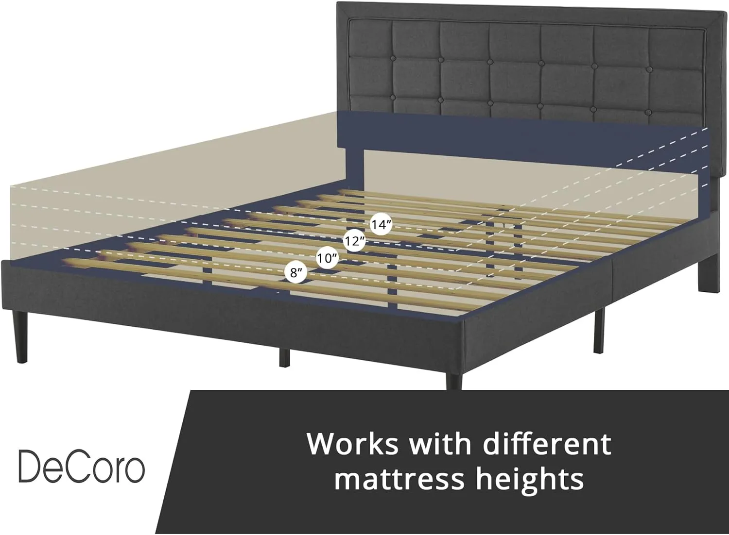Mornington Upholstered 2.0 Platform Full Size Bed Frame and Headboard, Queen, Dark Grey