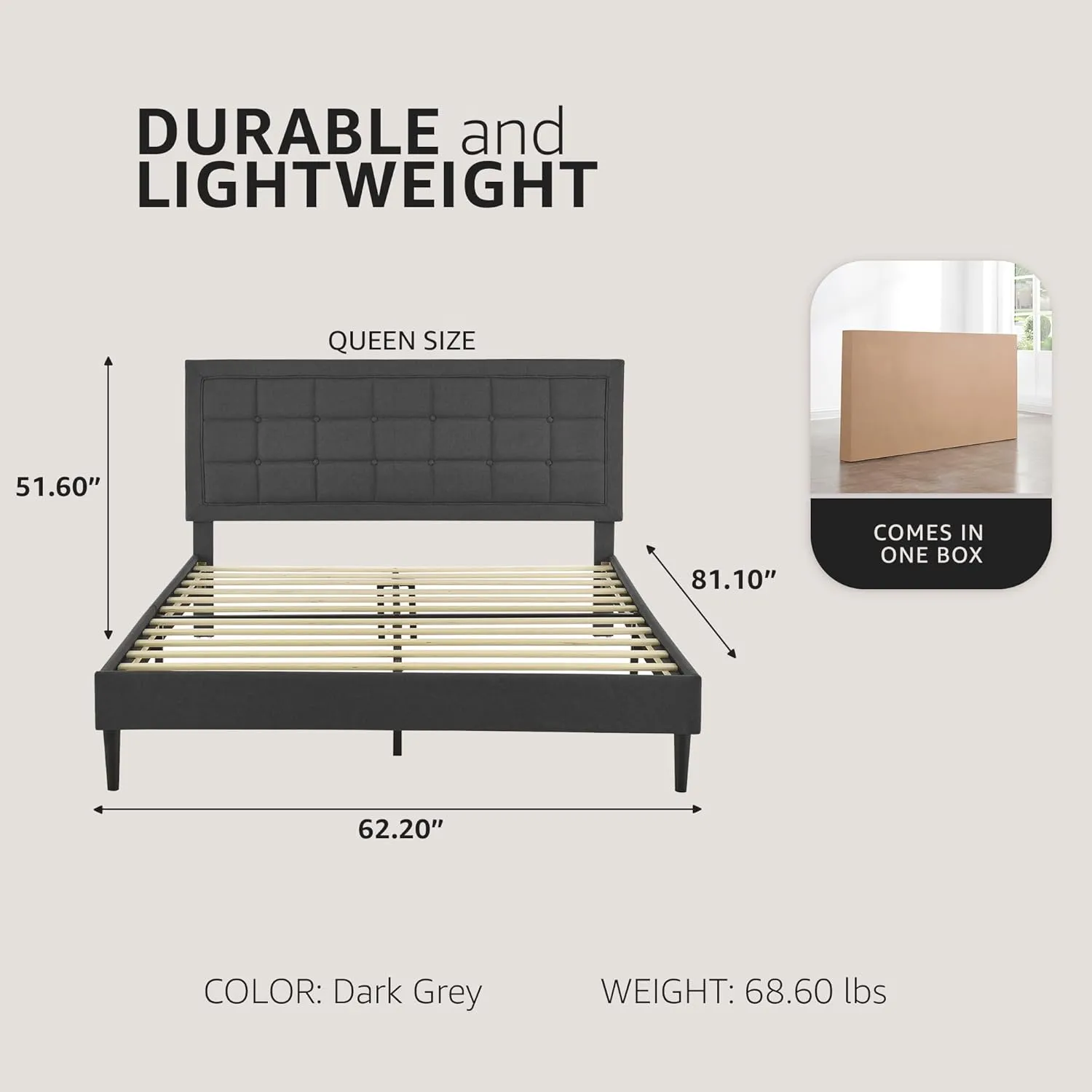 Mornington Upholstered 2.0 Platform Full Size Bed Frame and Headboard, Queen, Dark Grey