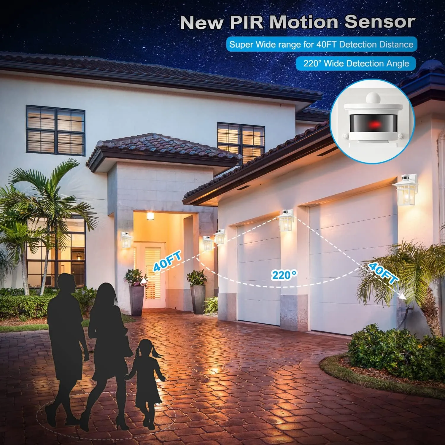 Motion Sensor Outdoor Lights Wall Mount, White Dusk to Dawn Exterior Light Fixture, Rustproof Waterproof Aluminum, Porch Exterior Light, for House, Garage, Front Porch, Patio