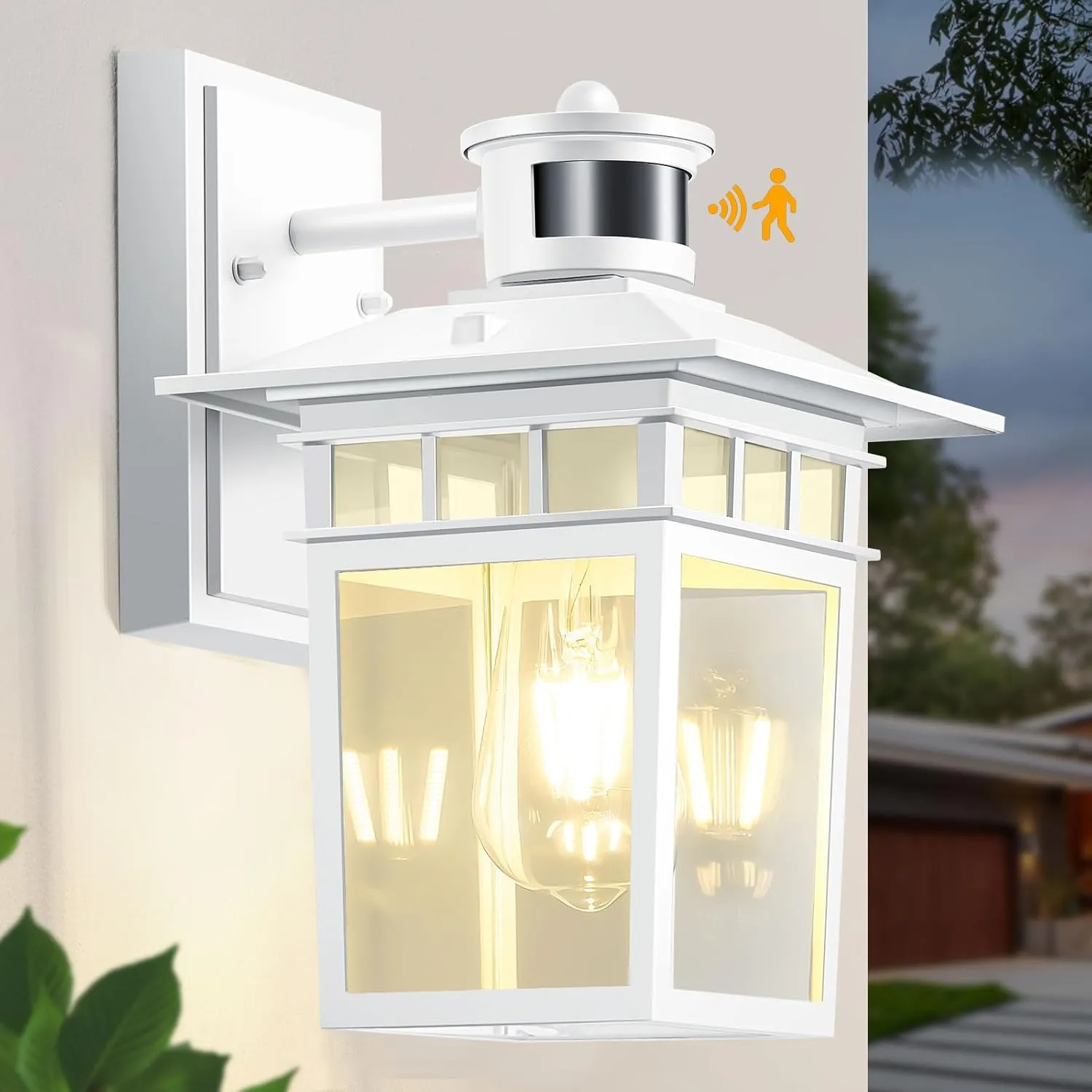 Motion Sensor Outdoor Lights Wall Mount, White Dusk to Dawn Exterior Light Fixture, Rustproof Waterproof Aluminum, Porch Exterior Light, for House, Garage, Front Porch, Patio