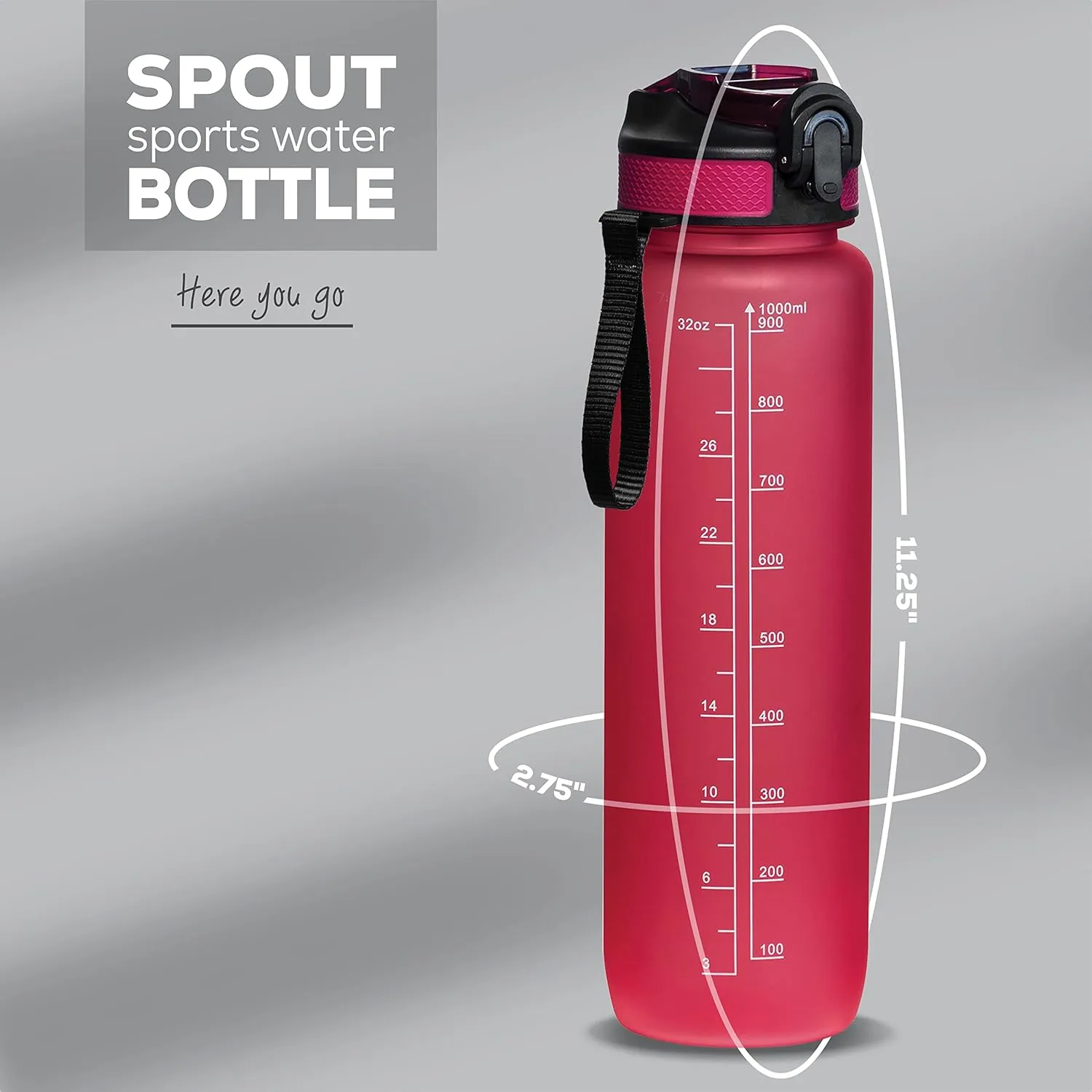 Motivational Water Bottle with Time Marker, 32 oz Water Bottle, Sports Water Bottle with Spout, Achieve All-Day Hydration SpillProof, BPA FREE