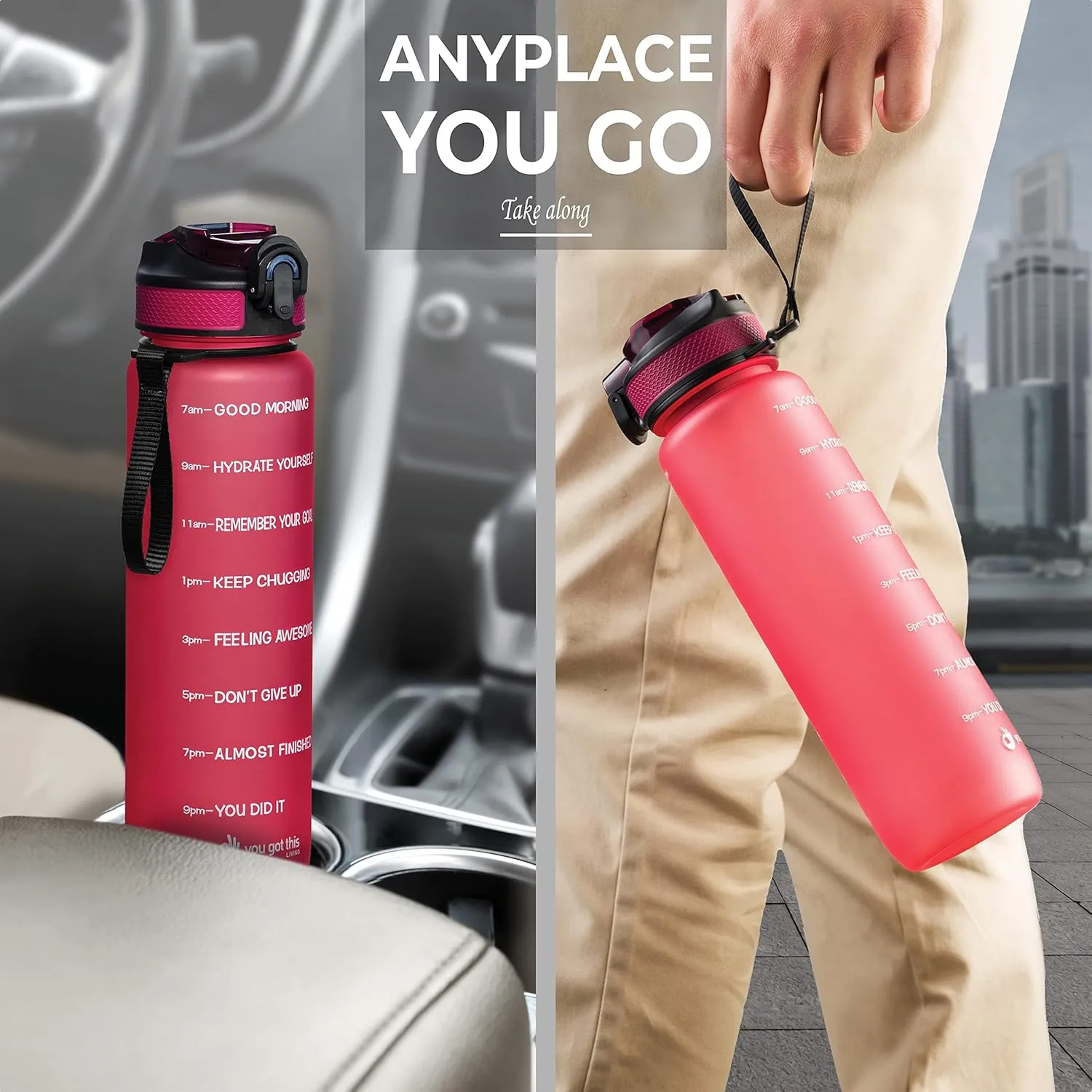 Motivational Water Bottle with Time Marker, 32 oz Water Bottle, Sports Water Bottle with Spout, Achieve All-Day Hydration SpillProof, BPA FREE