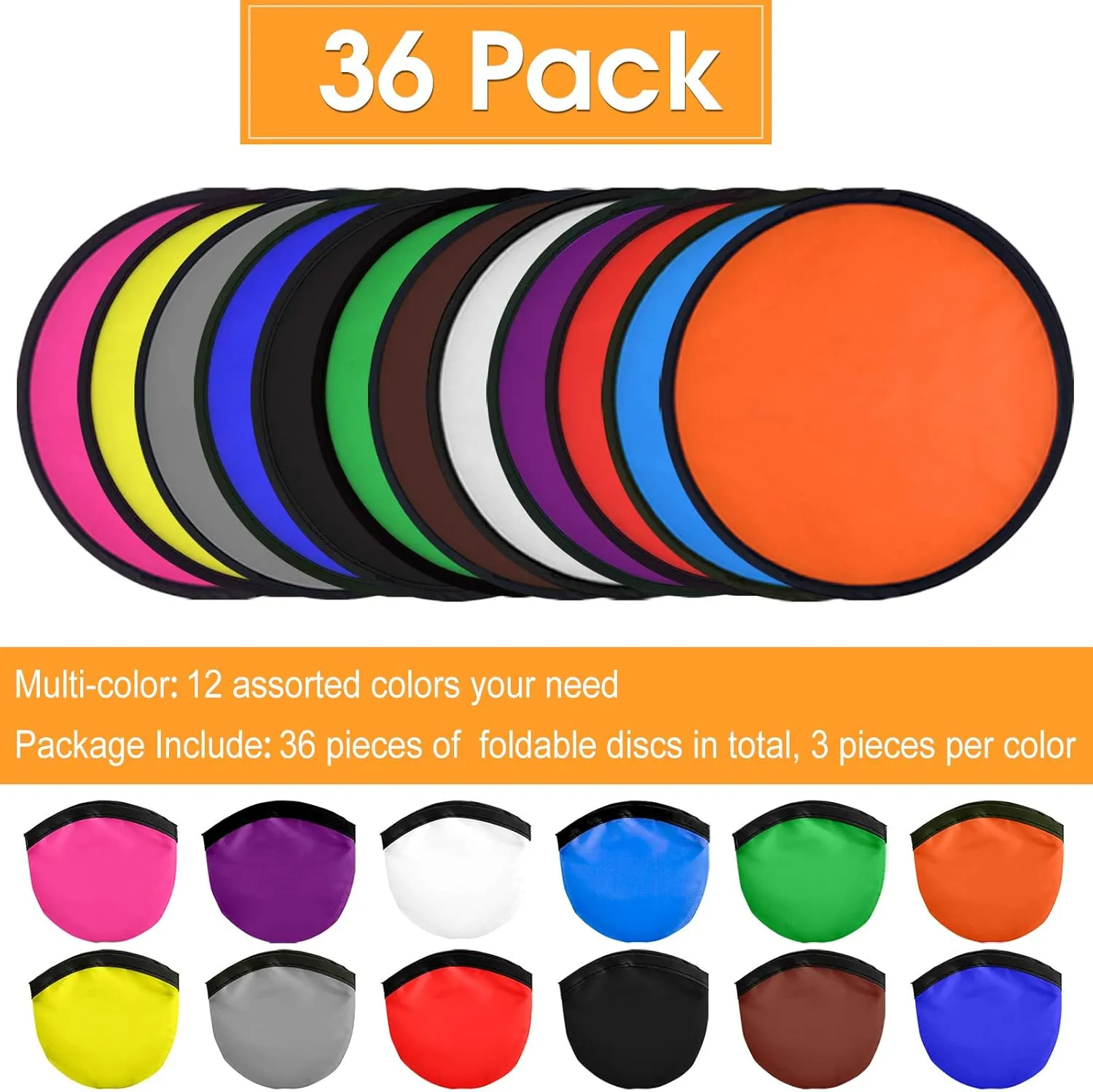 Mototo 36 Pieces Foldable Flying Disc Fans with Bag Folding Pocket Toy Set for Kids Fun Birthday Party Favors Summer Outdoor Activity Game Halloween Christmas, 12 Colors