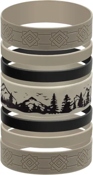 Mountain Scene Water Bottle Grip Kit - SIERRA WRAP: Large - 7 Rugged Silicone Bands for Superior Grip, Style, & Protection.