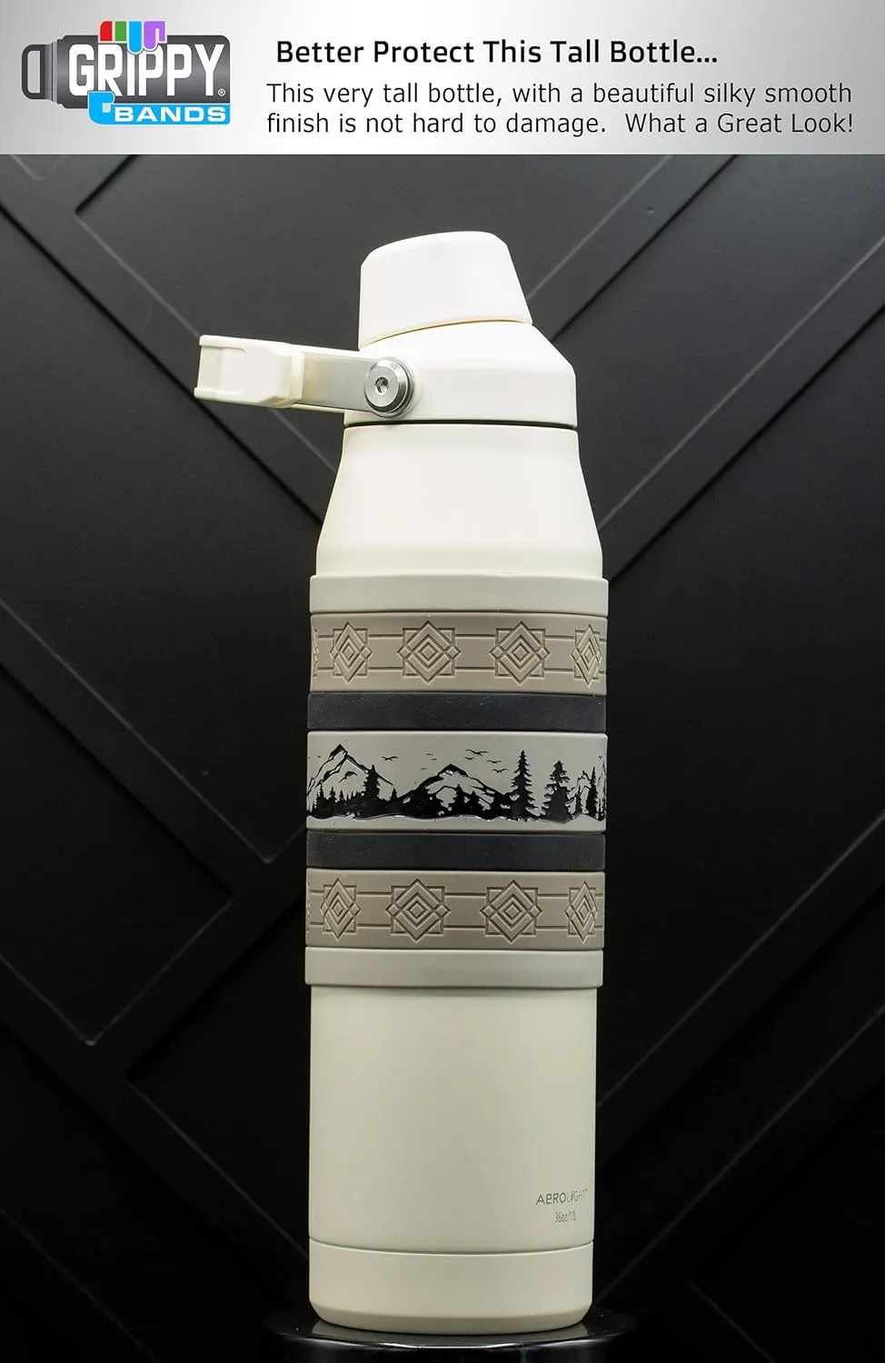 Mountain Scene Water Bottle Grip Kit - SIERRA WRAP: Large - 7 Rugged Silicone Bands for Superior Grip, Style, & Protection.