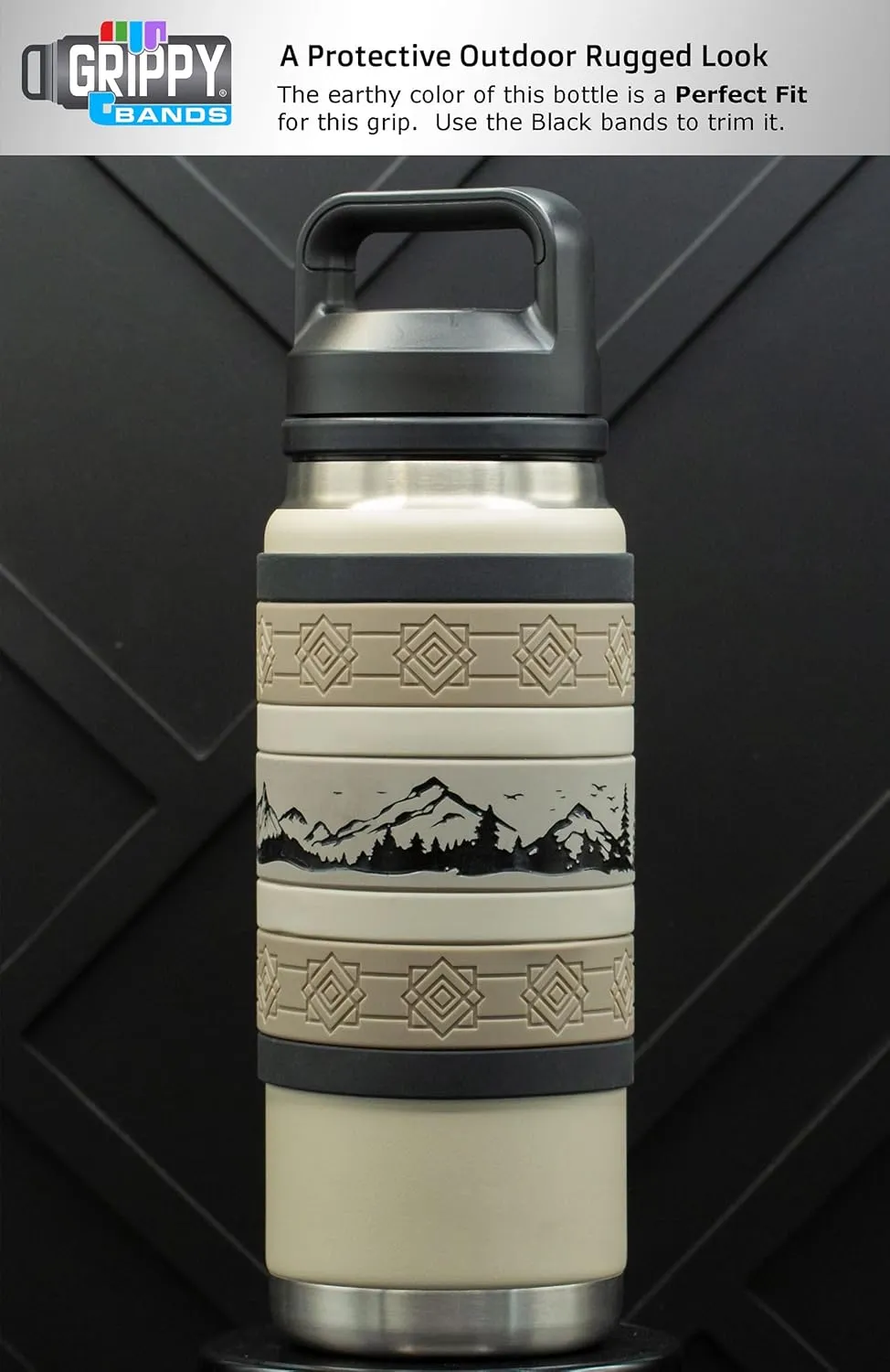 Mountain Scene Water Bottle Grip Kit - SIERRA WRAP: Large - 7 Rugged Silicone Bands for Superior Grip, Style, & Protection.