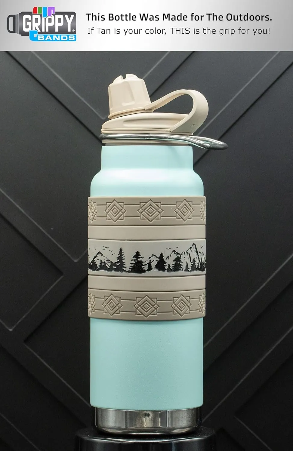 Mountain Scene Water Bottle Grip Kit - SIERRA WRAP: Large - 7 Rugged Silicone Bands for Superior Grip, Style, & Protection.