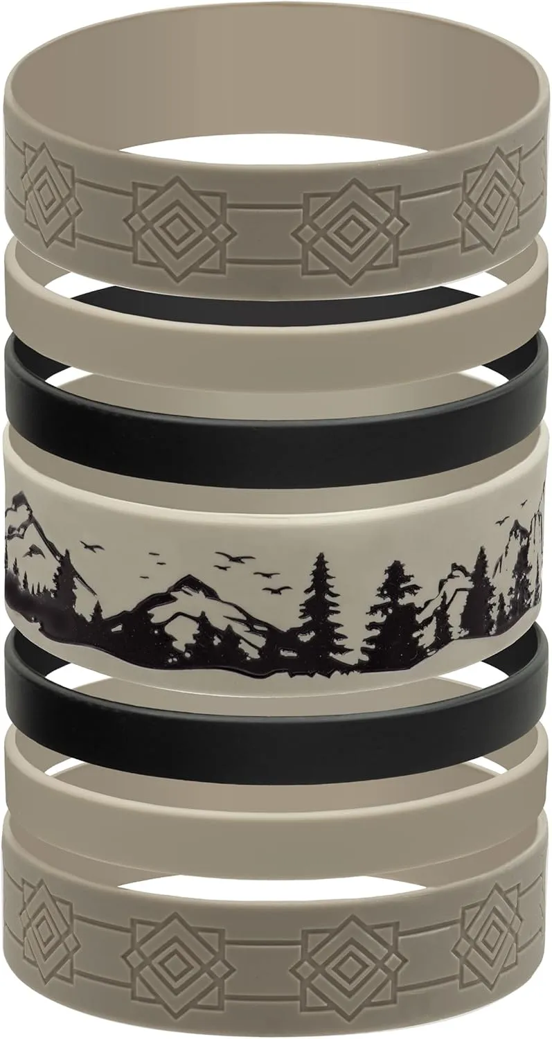 Mountain Scene Water Bottle Grip Kit - SIERRA WRAP: Large - 7 Rugged Silicone Bands for Superior Grip, Style, & Protection.