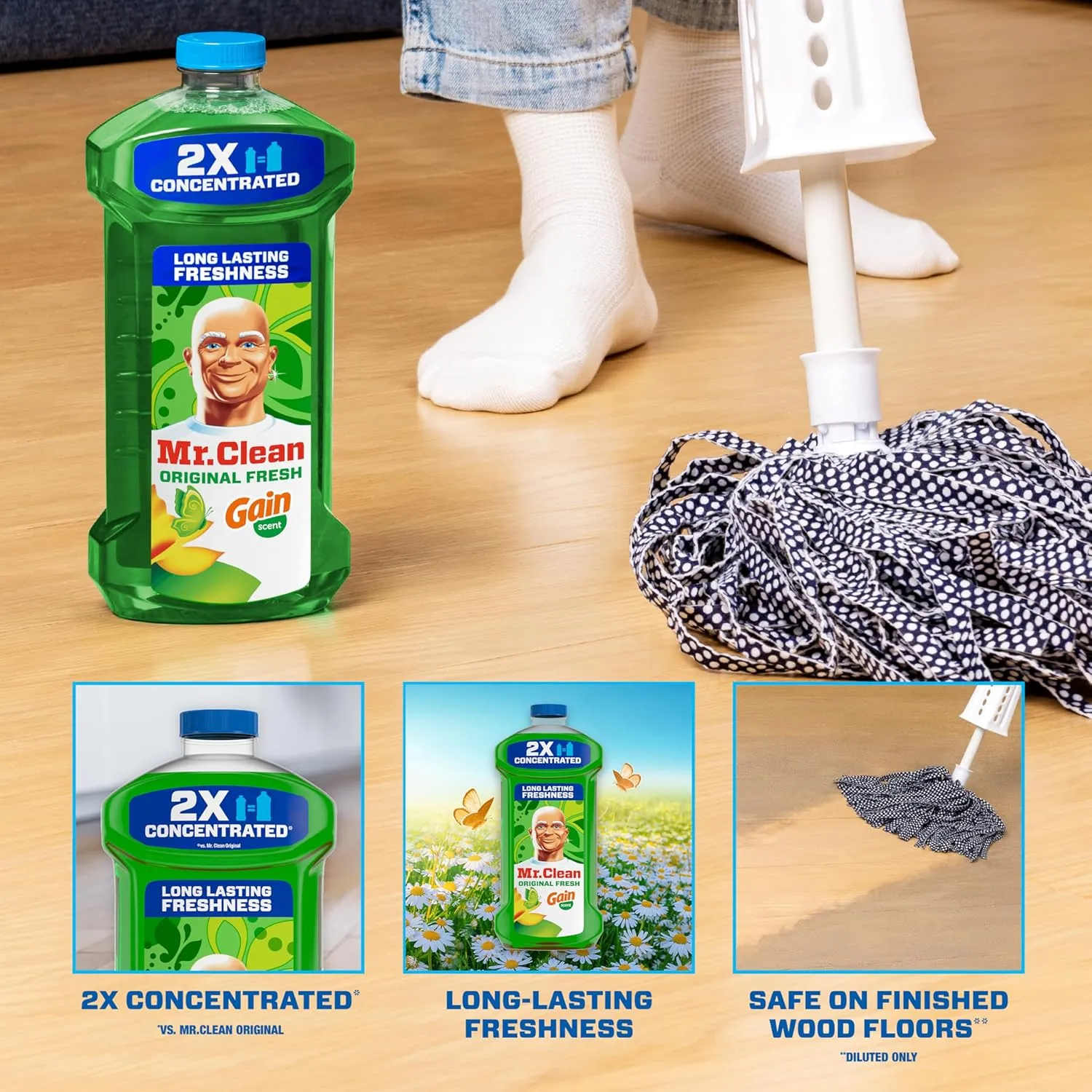 Mr. Clean 2X Concentrated Multi Surface Cleaner with Gain Original Scent, All Purpose Cleaner, 41 fl oz (Pack of 2)