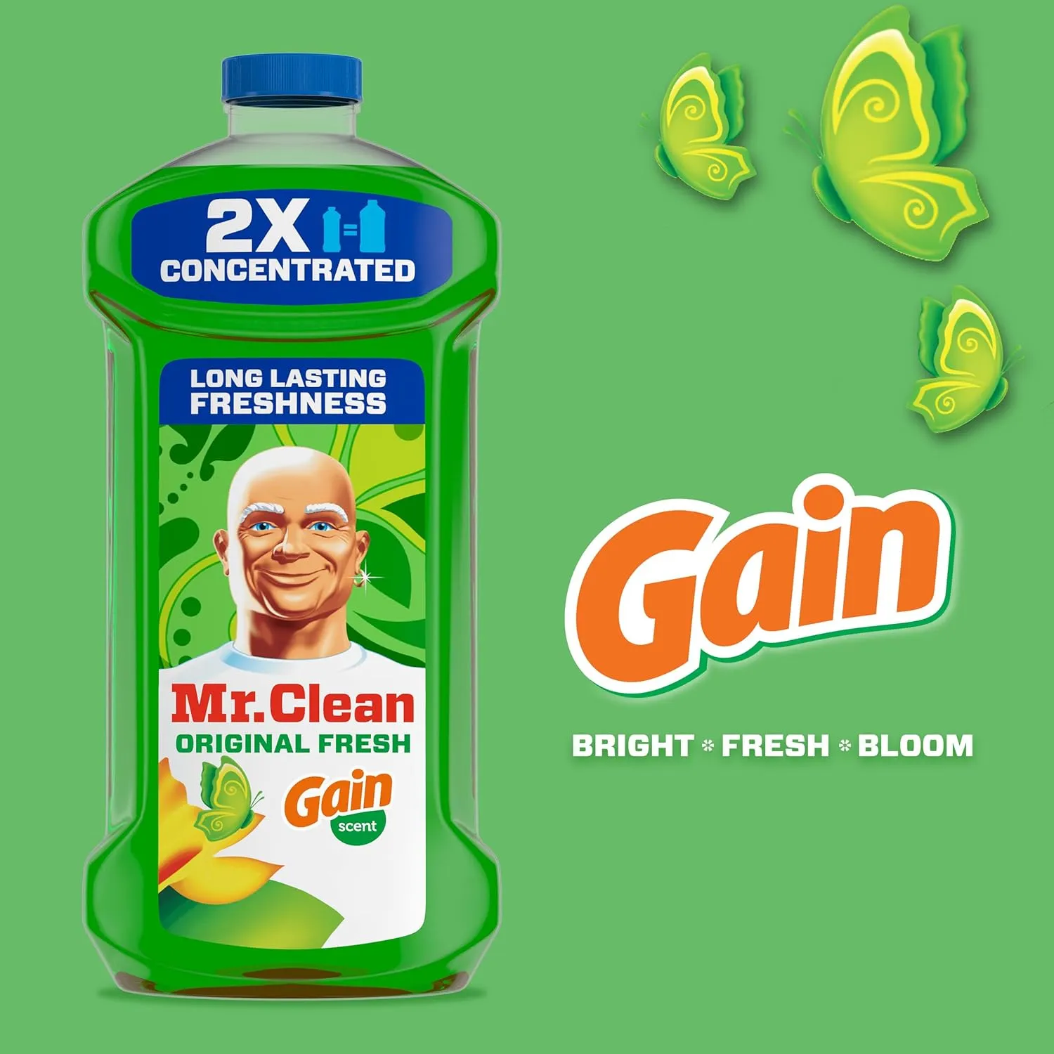 Mr. Clean 2X Concentrated Multi Surface Cleaner with Gain Original Scent, All Purpose Cleaner, 41 fl oz (Pack of 2)