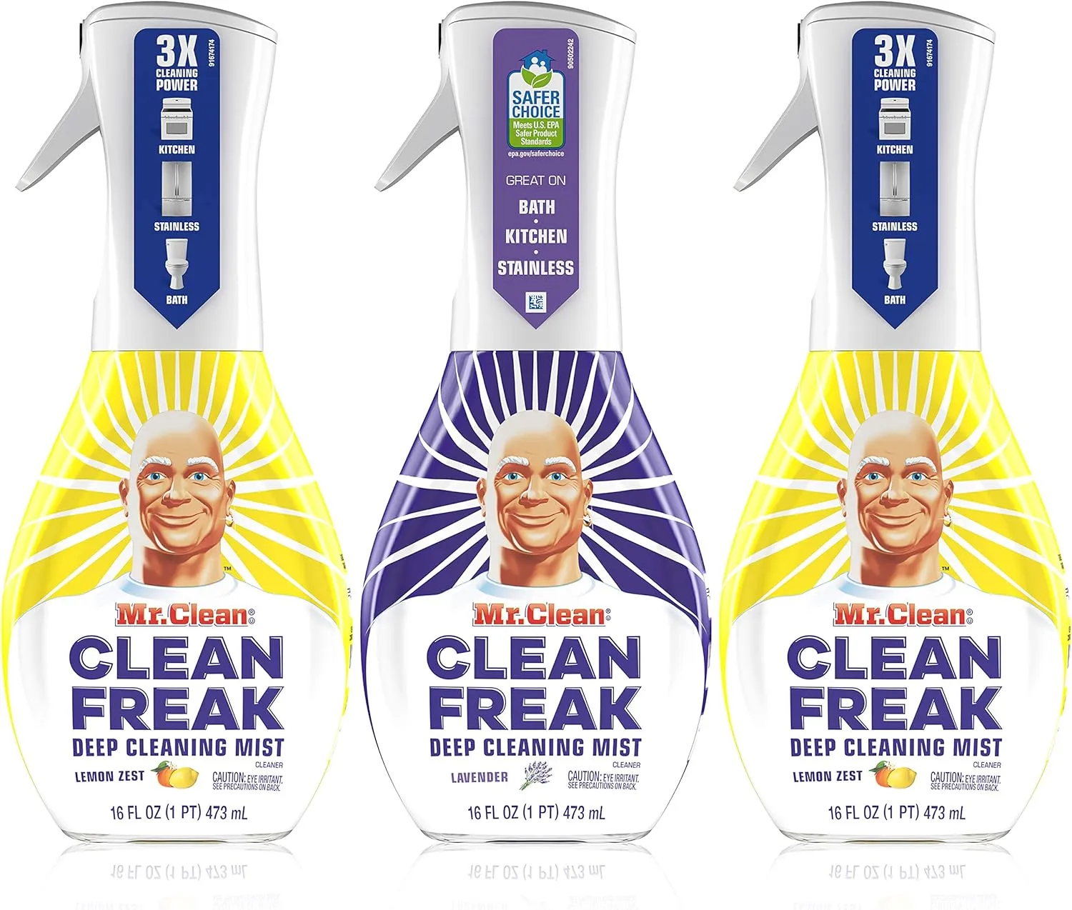Mr. Clean All Purpose Cleaner, Clean Freak Mist for Bathroom & Kitchen Cleaner, Lavender & Lemon Scent, 3 Count (16 fl oz each)