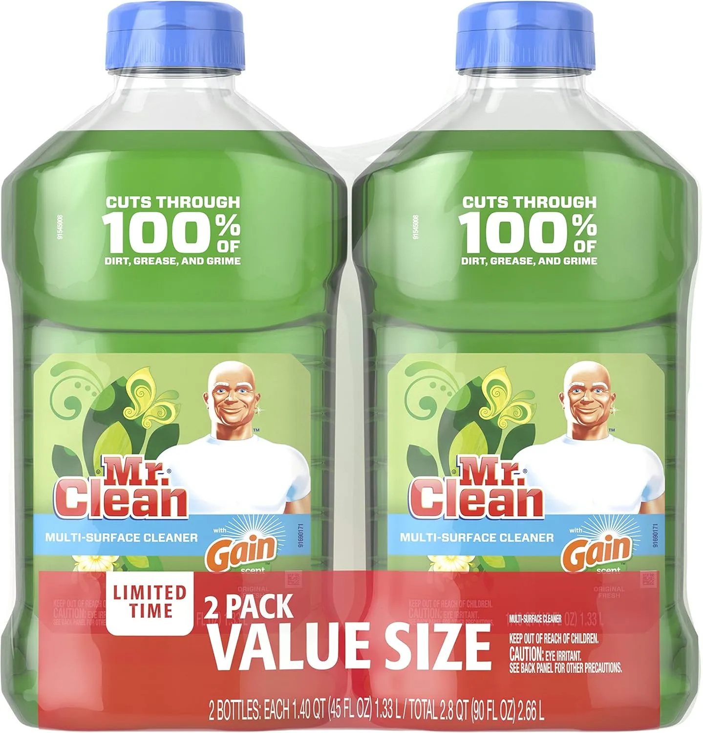 Mr. Clean Liquid All Purpose Multi-Surface Cleaner | with Gain Original - 45 Ounce Each Bottle (Pack of 2) (Total 90 fl oz)
