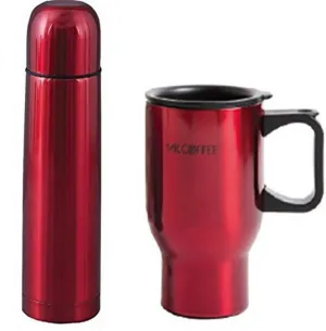 Mr Coffee Javelin and Expressway 2 pc Thermas & Thermal Travel Mug Gift, Red Metallic Stainless Steel, 2 Piece Set