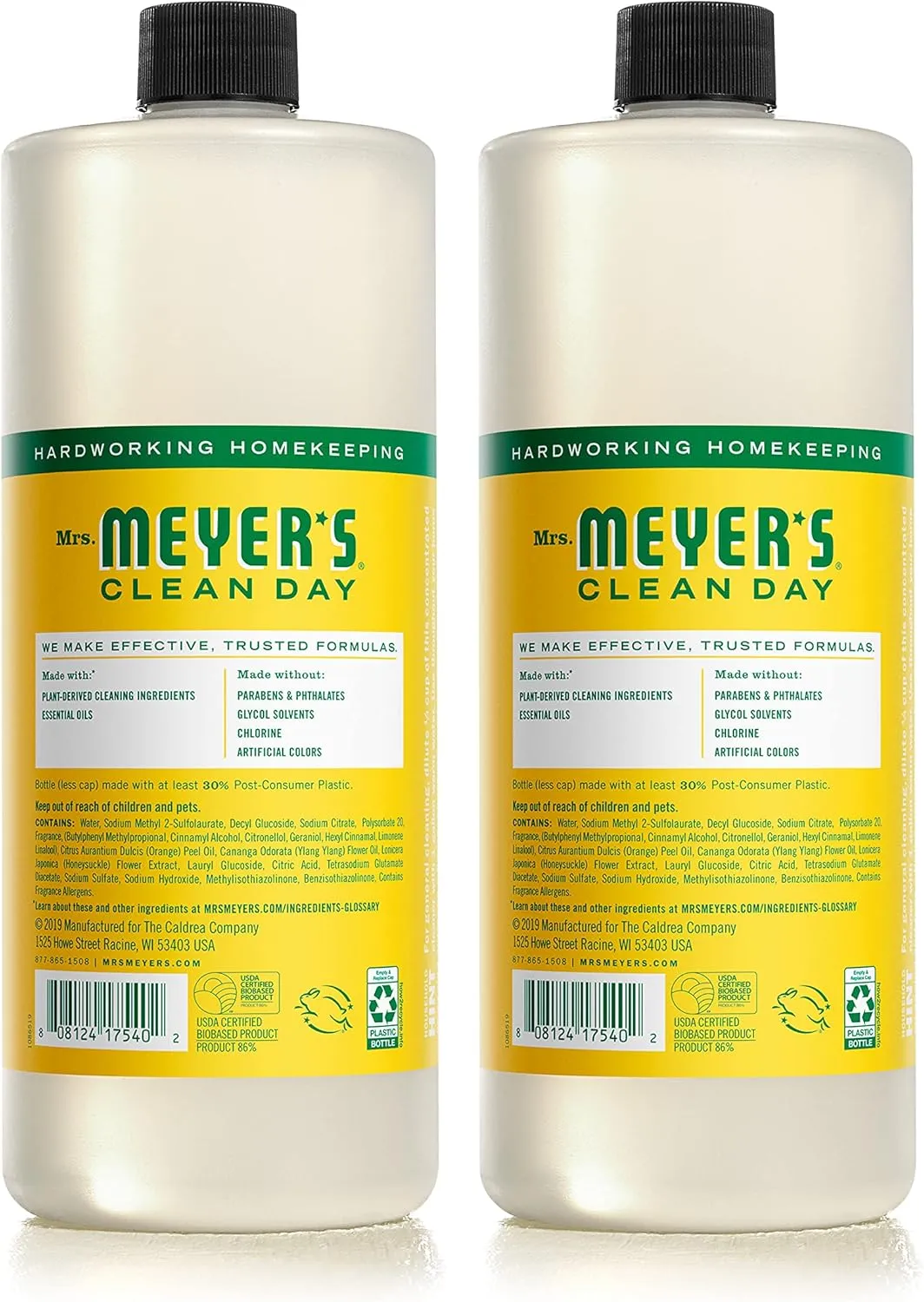 MRS. MEYER'S CLEAN DAY Multi-Surface Cleaner Concentrate, Use to Clean Floors, Tile, Counters, Honeysuckle, 32 Fl. Oz - Pack of 2