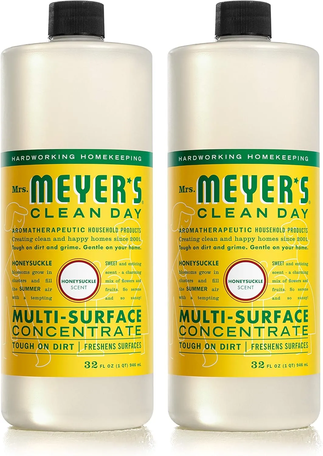 MRS. MEYER'S CLEAN DAY Multi-Surface Cleaner Concentrate, Use to Clean Floors, Tile, Counters, Honeysuckle, 32 Fl. Oz - Pack of 2
