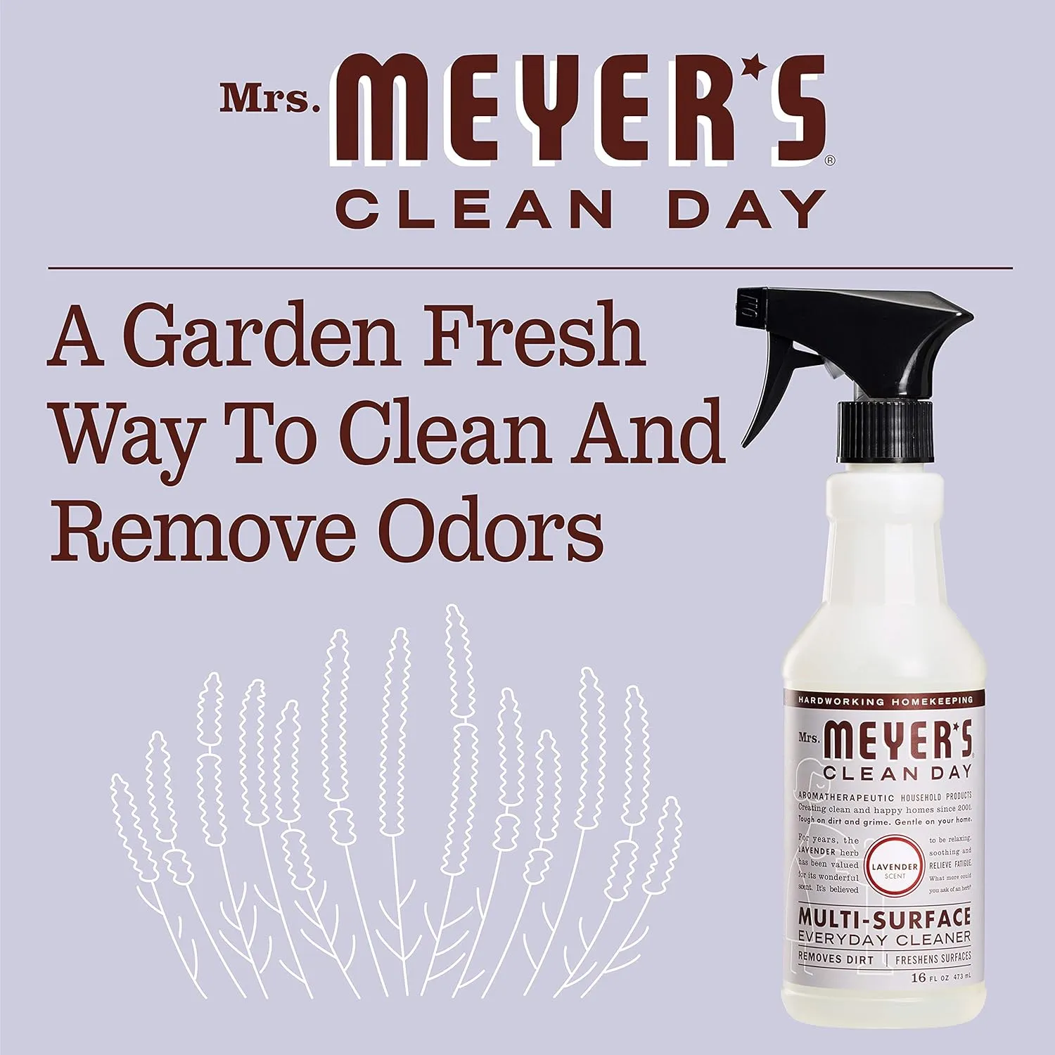 MRS. MEYER'S CLEAN DAY Multi-Surface Everyday Cleaner, Cruelty Free Formula, Lavender Scent, 16 oz- Pack of 3